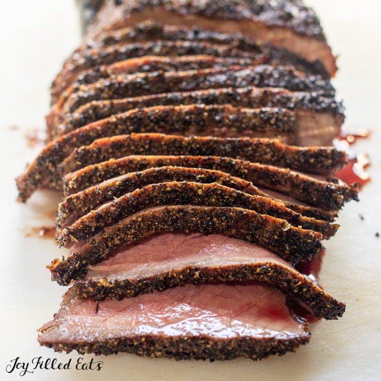 close up on sliced London Broil