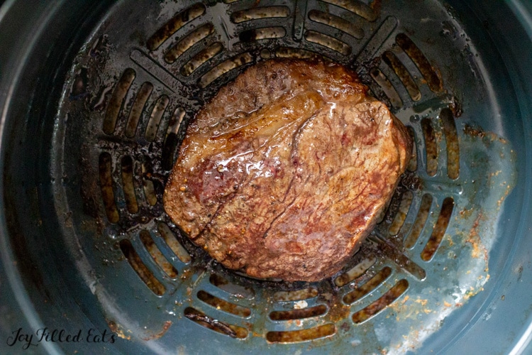 steak in metal basket