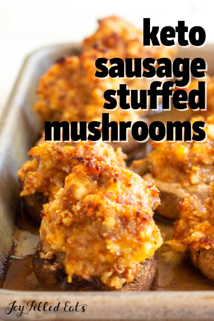 pinterest image for keto sausage stuffed mushrooms