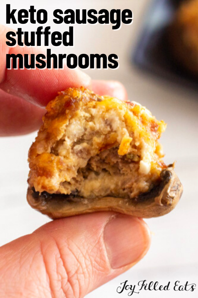 pinterest image for keto sausage stuffed mushrooms