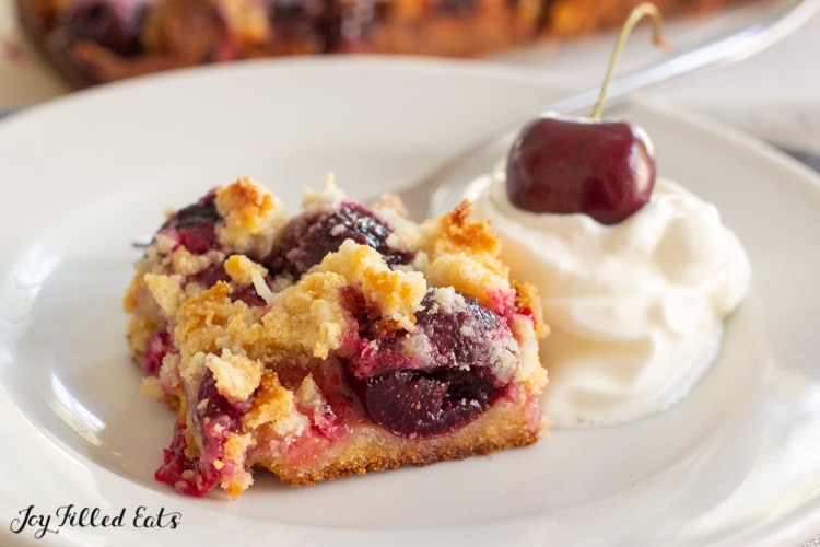 one of the low carb cherry pie bars on a plate