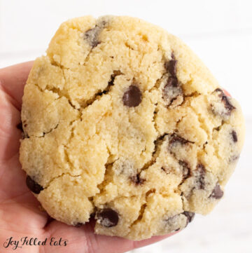 hand holding a single serve chocolate chip cookie