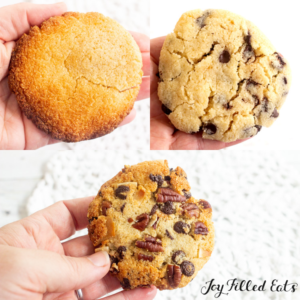 collage of three photos with variations of mix-ins for the keto cookie recipe