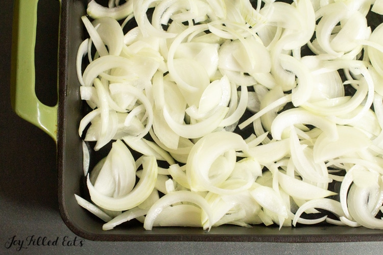 raw onions in pan
