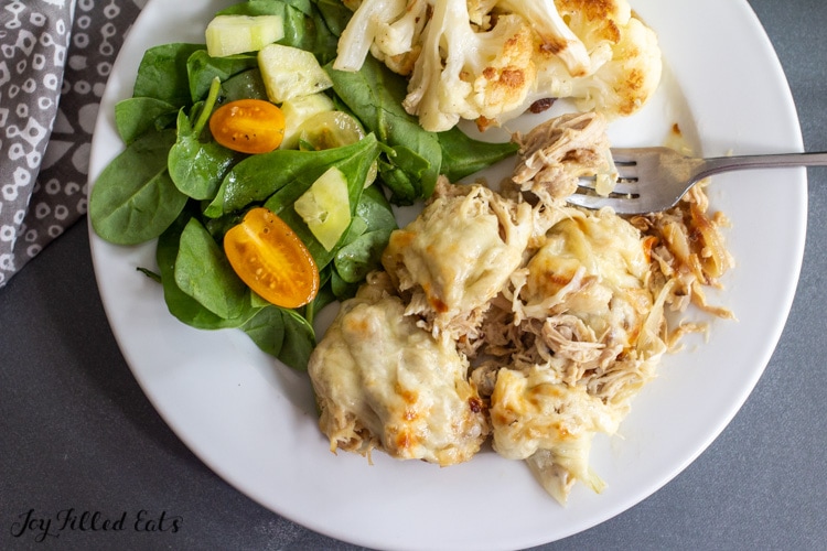 low carb chicken casserole with a bite on a fork