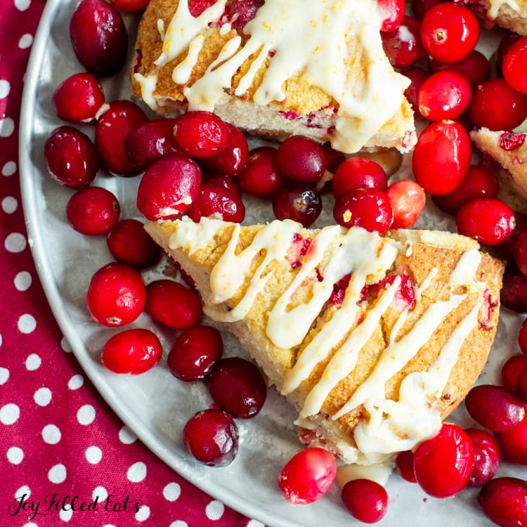 close up of low carb keto scones with cranberries