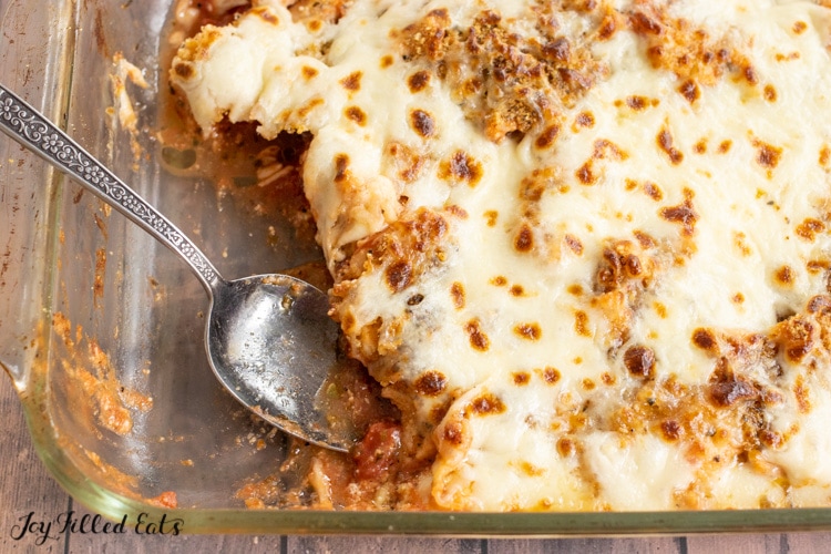 spoon in the low carb chicken parmesan casserole