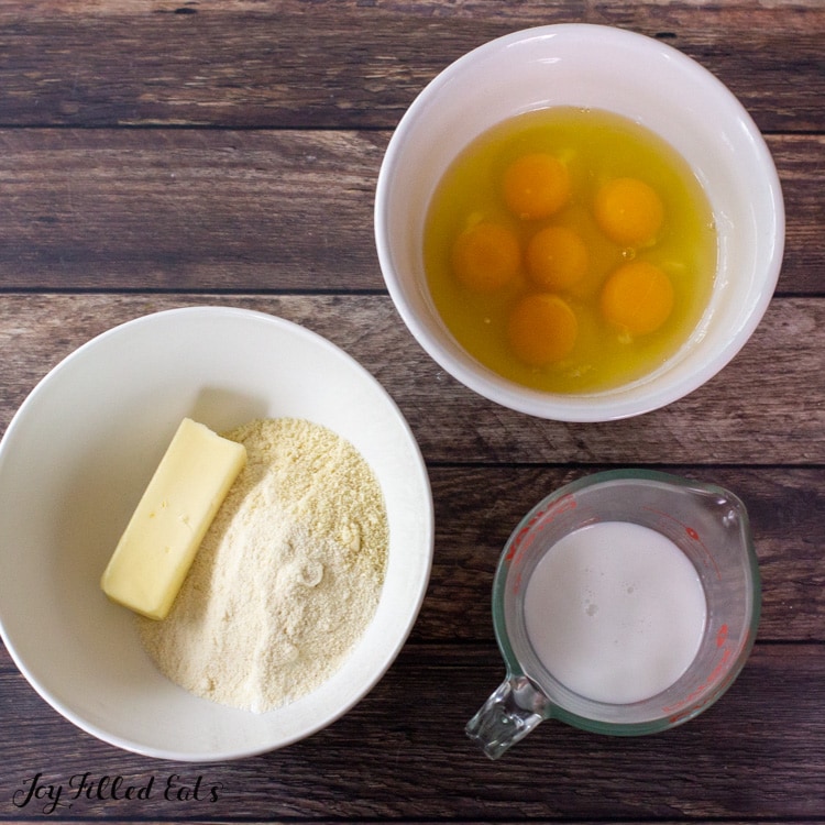 ingredients for bread in small bowls