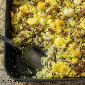 keto sausage stuffing with spoon