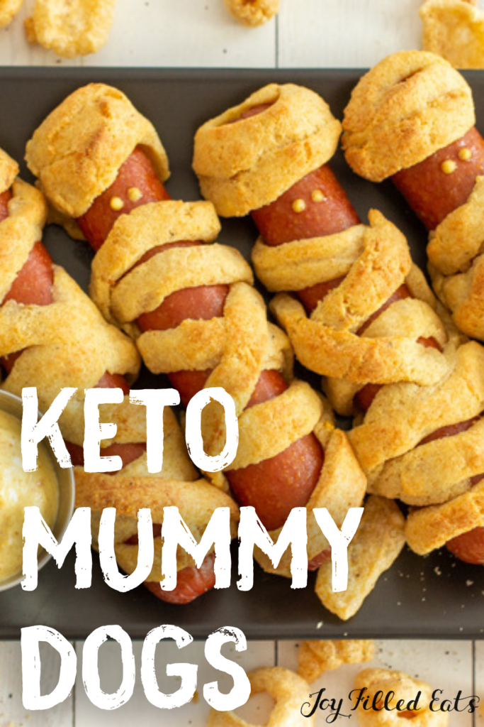 pinterest image for keto mummy dogs