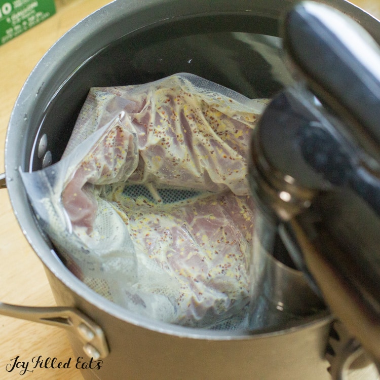 meat in a bag in water bath with immersion circulator