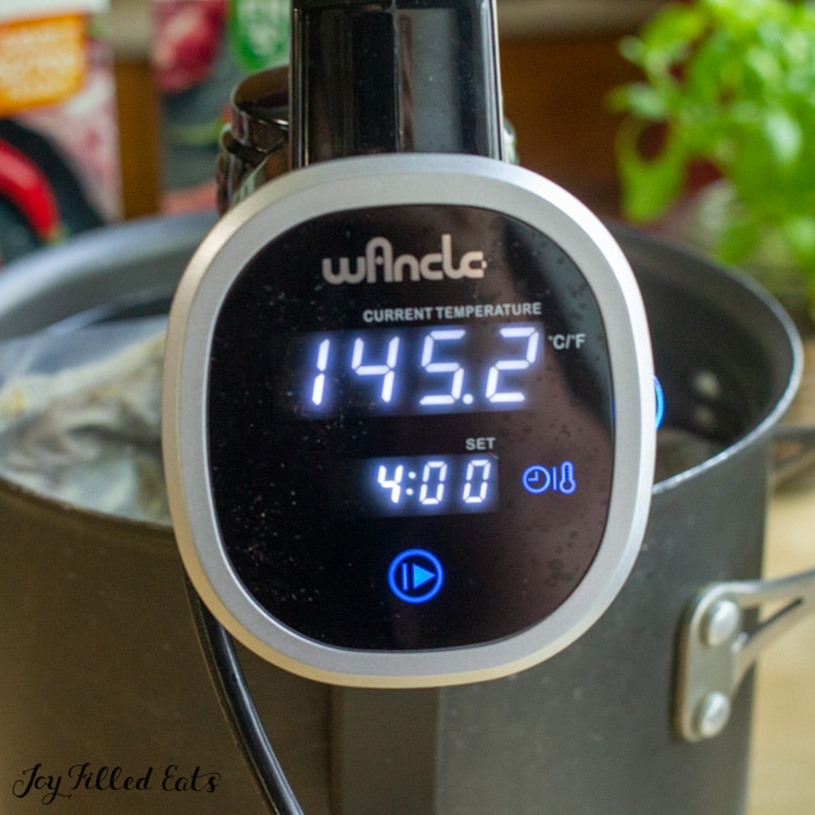 145 degrees shown on the sous vide cooking device