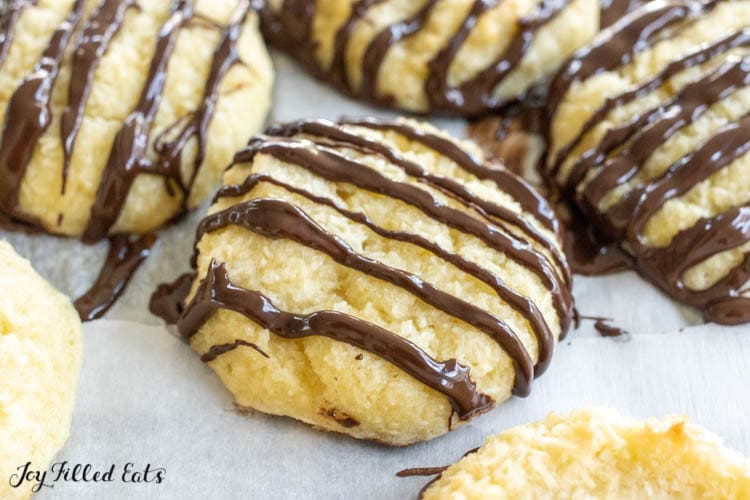 melted chocolate drizzled on keto macaroons