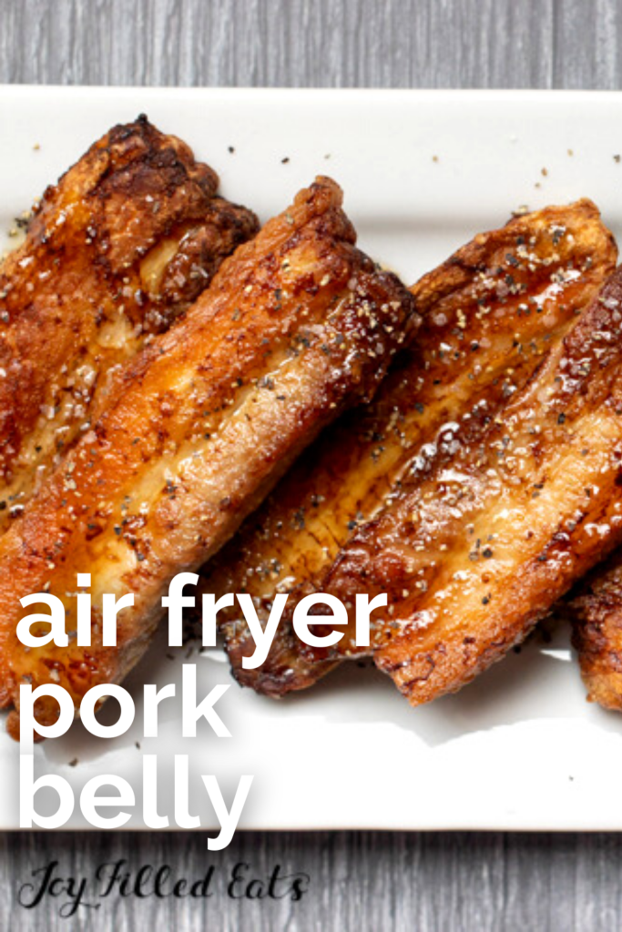 pinterest image for air fryer pork belly