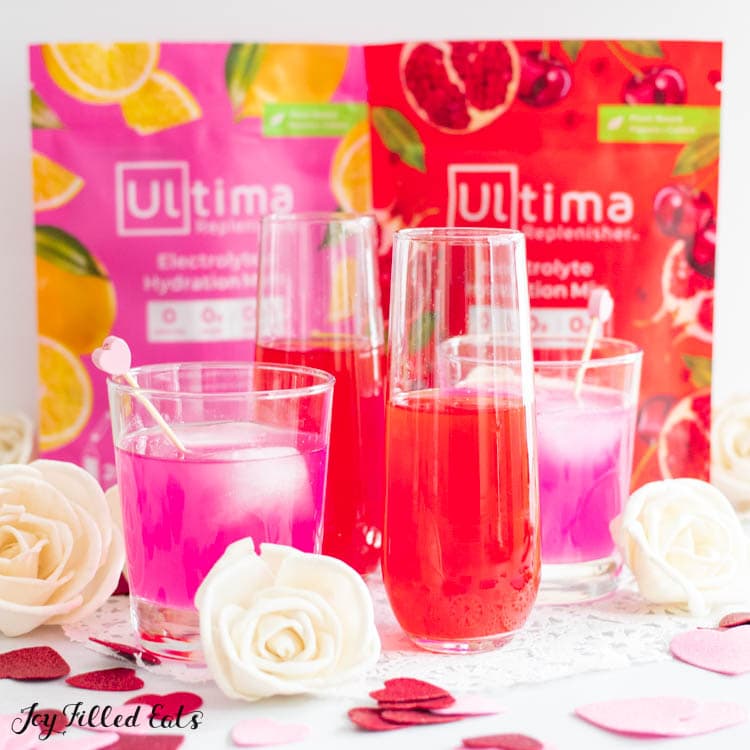 close up of keto valentine's day cocktails made with ultima replenisher