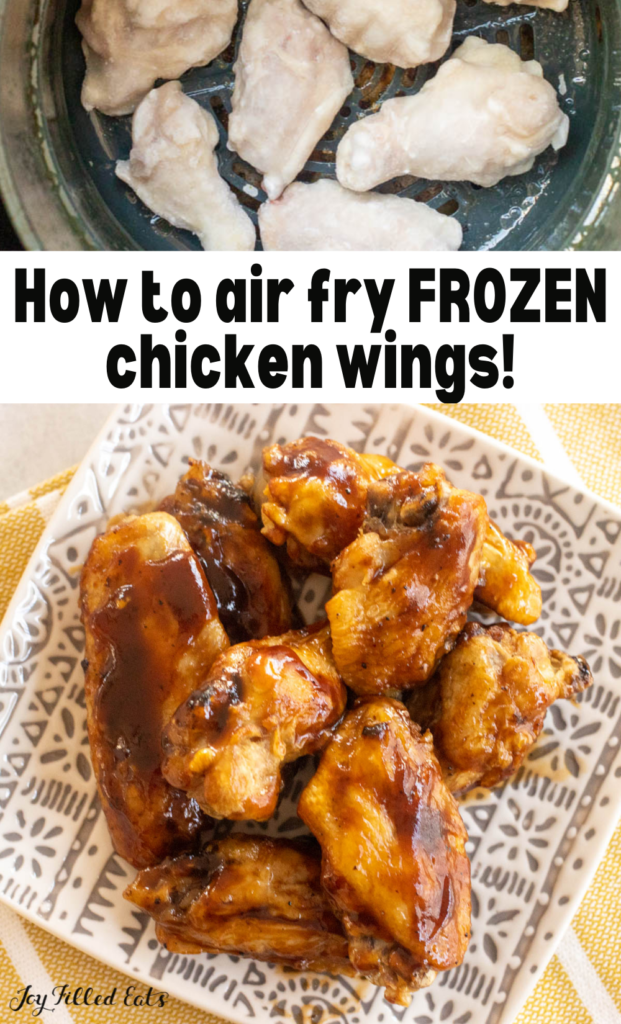 pinterest image for air fryer frozen chicken wings