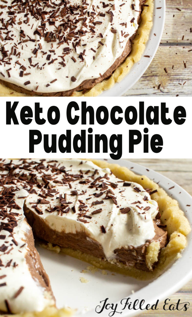 pinterest image for keto chocolate pudding pie