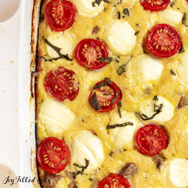 close up of ricotta egg bake with sausage
