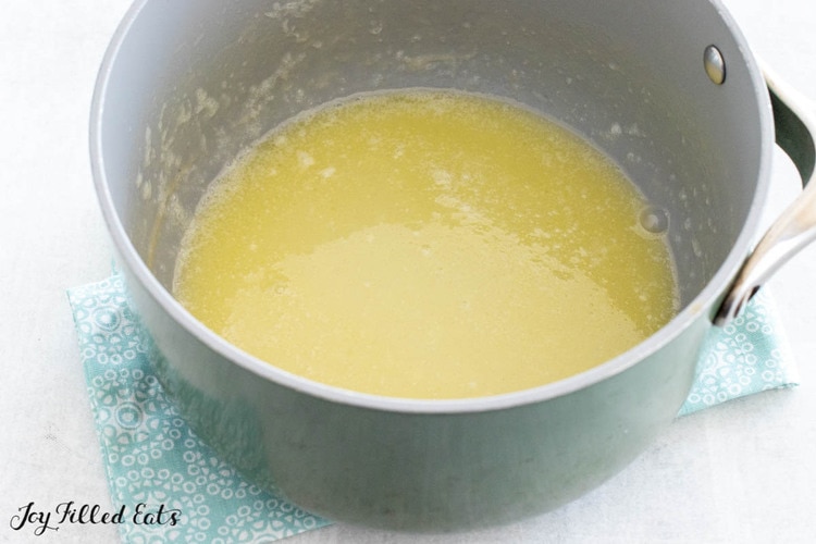 melted butter sweetener and cream in saucepan