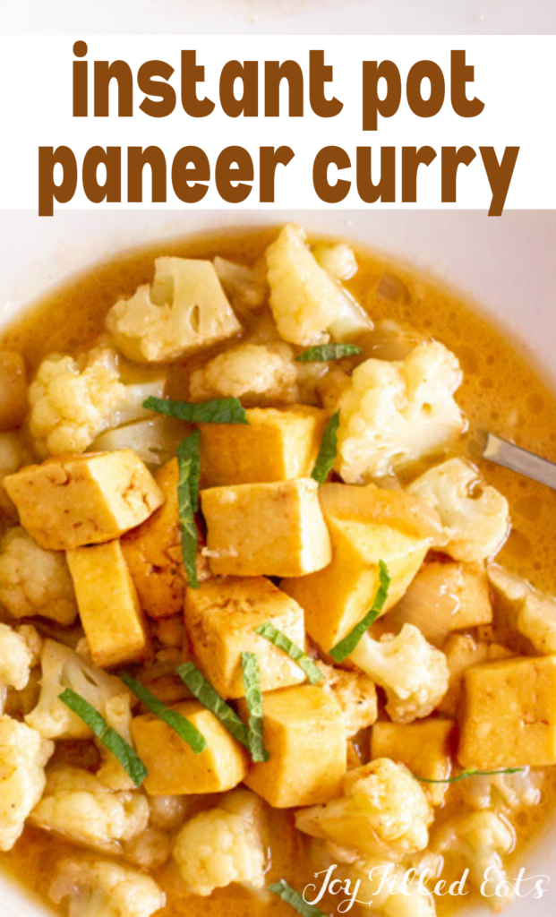 pinterest image for instant pot paneer curry
