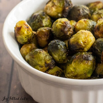 close up of air fryer frozen brussel sprouts