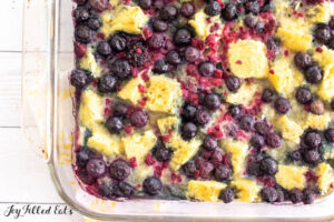 close up of the keto bread pudding with berries