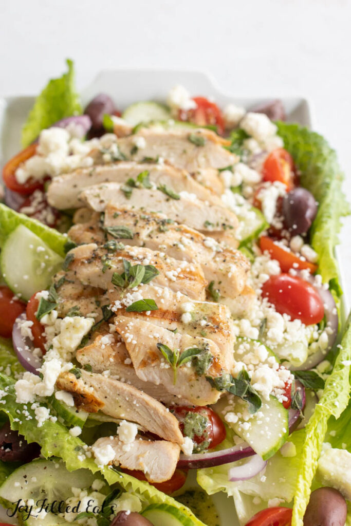 keto greek salad on serving platter