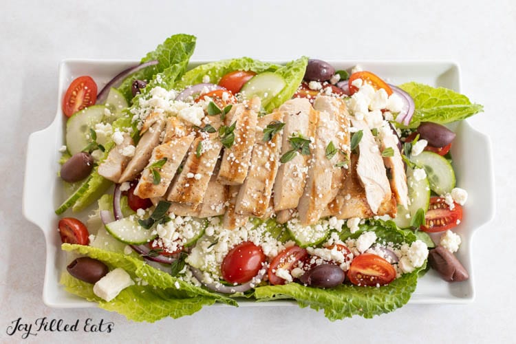 keto greek salad on serving platter