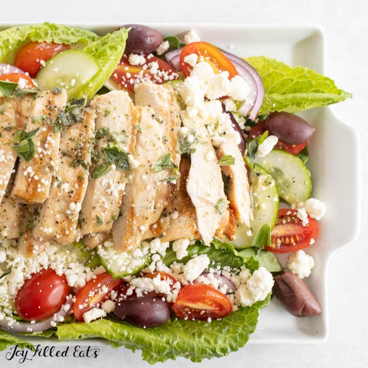 close up of keto greek salad