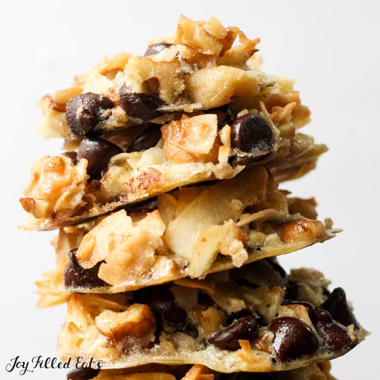 close up of a stack of keto magic cookies