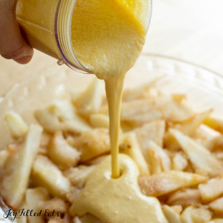 liquid being poured into pie plate