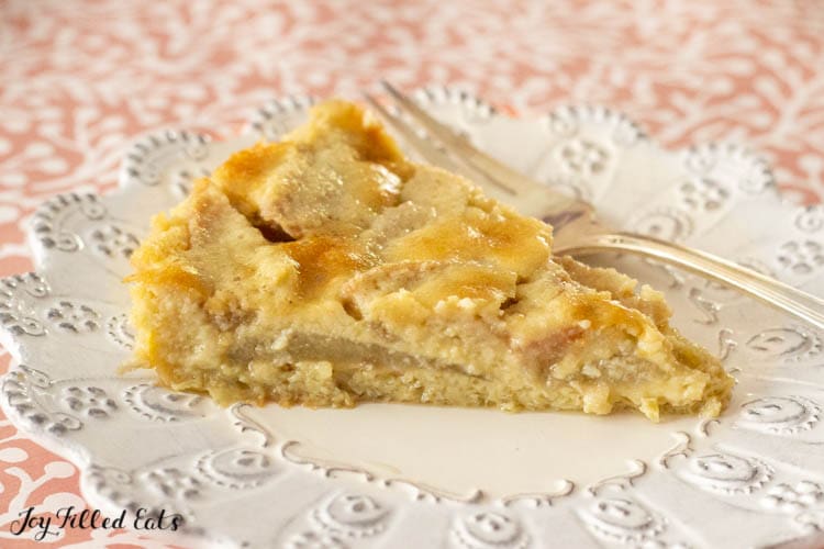 slice of pear custard pie on a small plate