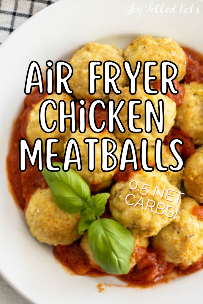 pinterest image for air fryer chicken meatballs