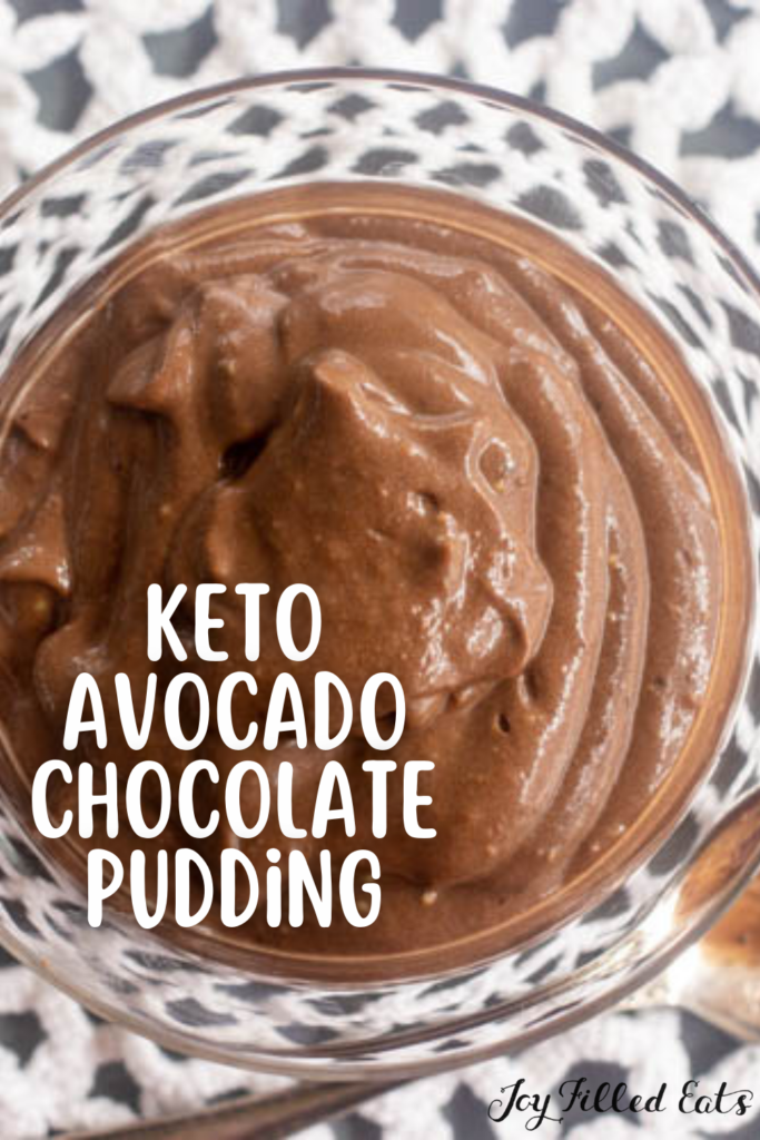 pinterest image for keto avocado chocolate pudding