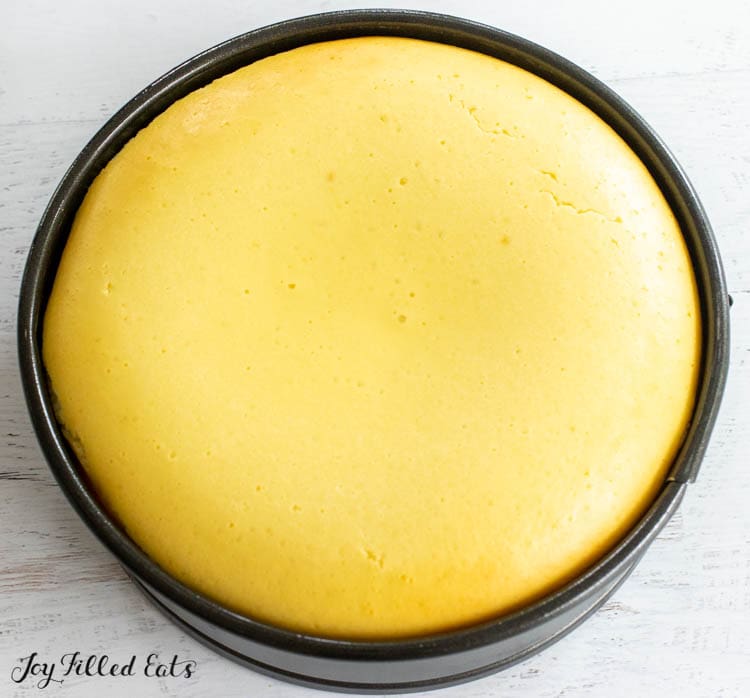 baked protein cheesecake in pan