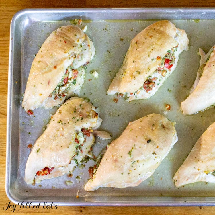 tray of 6 stuffed chicken breasts