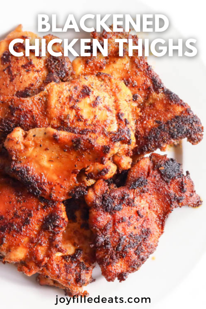 pinterest image for blackened chicken thighs