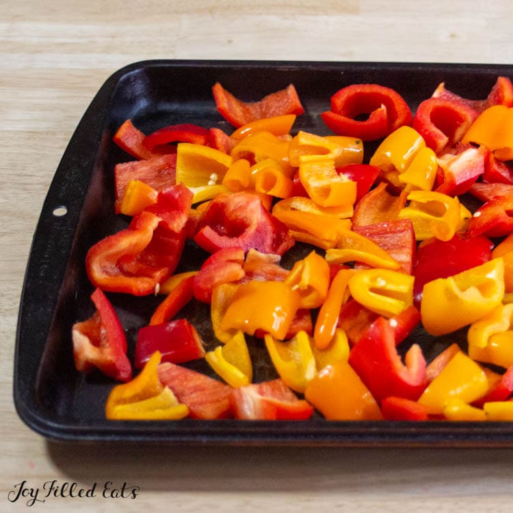 tray of chopped raw sweet peppers