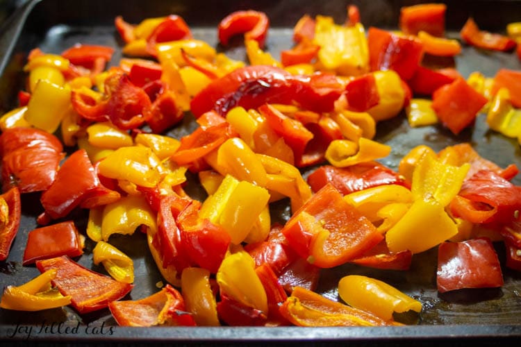 roasted peppers on tray