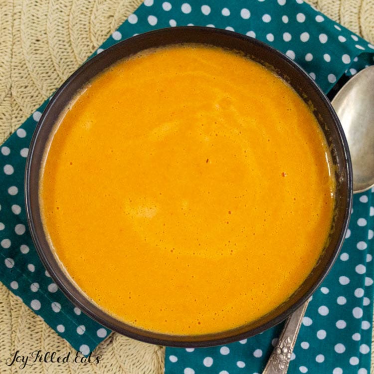 overhead shot of keto red pepper soup