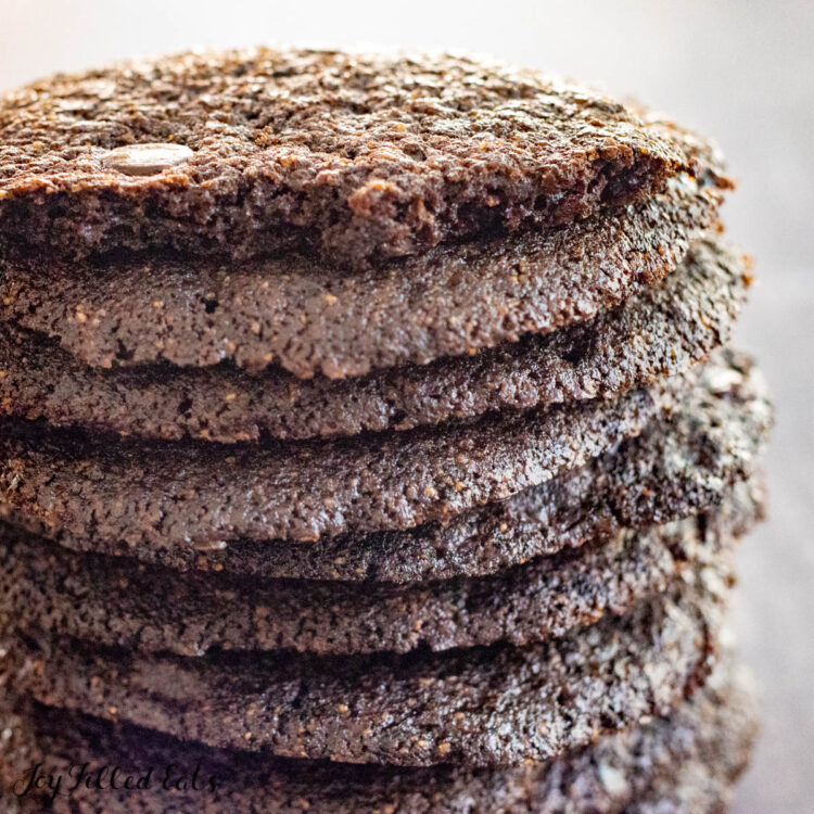 stack of chocolate almond flour cookies close up