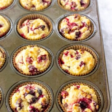 pan of almond flour cranberry muffins