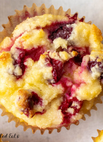 close up of one of the keto cranberry muffins