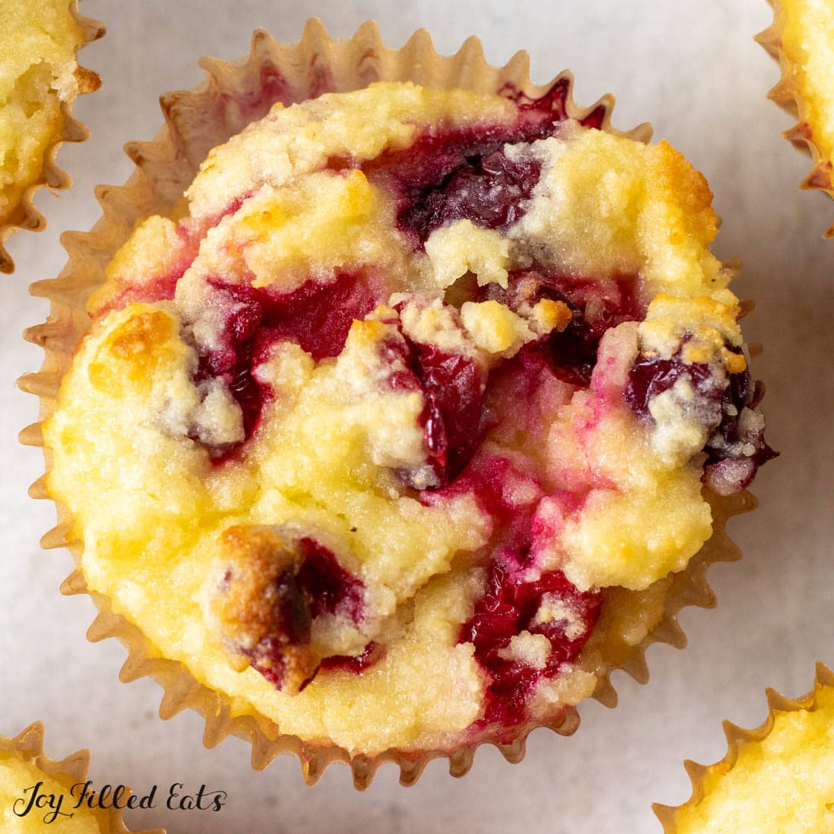 close up of one of the keto cranberry muffins