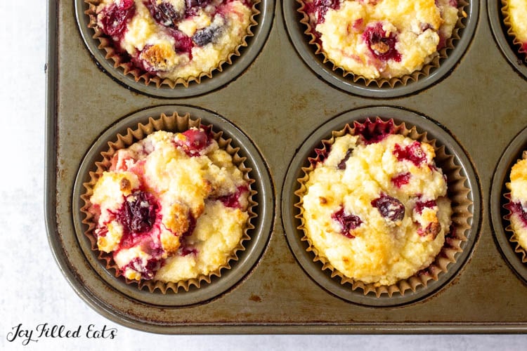 baked keto cranberry muffins in pan