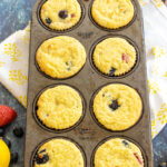 keto lemon muffins with berries in pan
