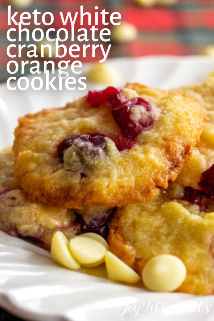 pinterest image for keto white chocolate cranberry cookies