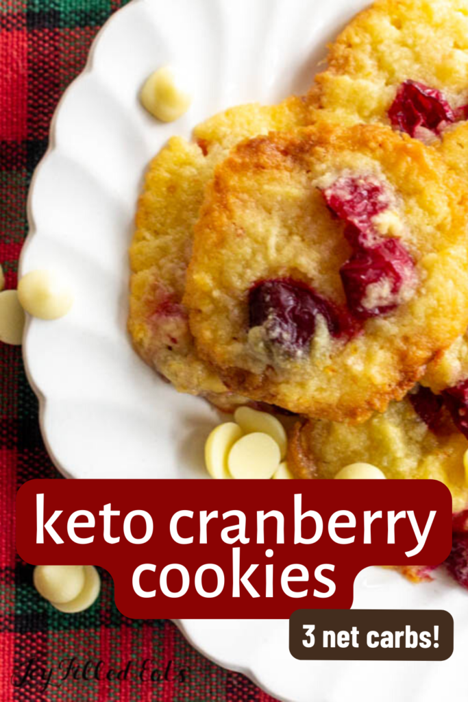 pinterest image for keto white chocolate cranberry cookies