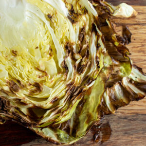 close up of air fryer cabbage