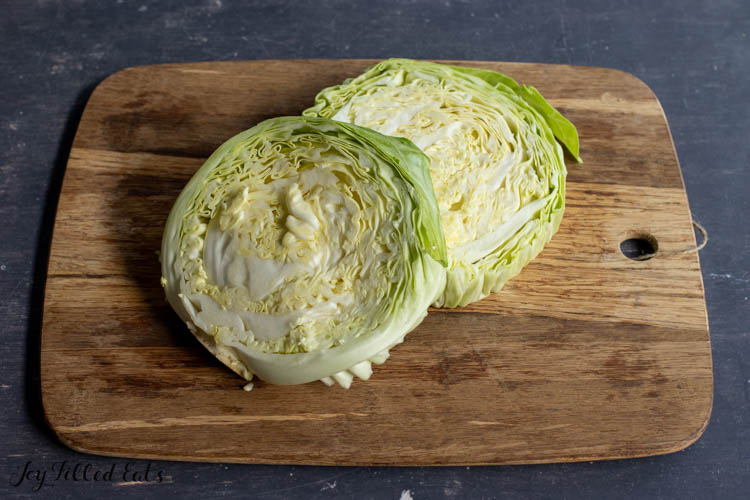 slices of raw cabbage on cutting board